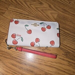 Coach Cherry Print Zip Around Wallet With Wristlet Strap